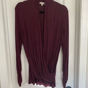 Max Studio Deep Red Knit Faux Wrap Top